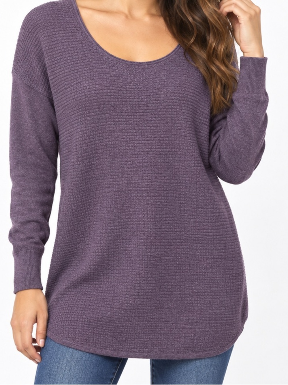 Max Studio 100% Extrafine Merino Wool Purple Textured Sweater Tunic L